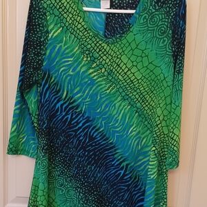 Hankerchief Hem Tunic Blue/Green/Black